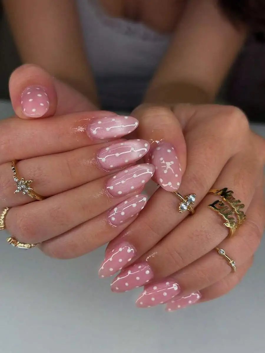 24pcs long almond white polka dot cat eye press-on nails for short nails with jelly gel and nail file—ideal for parties dancing
24pcs long almond white polka dot cat eye press-on nails for short nails with jelly gel and nail file—ideal for parties dancing