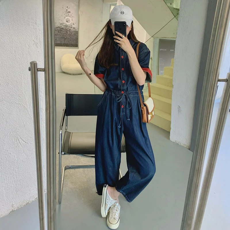 Denim Jumpsuit Women's Summer High Waist Wide Leg Pants Suit Slimming Workwear Korean Style Casual Pants Set
Denim Jumpsuit Women's Summer High Waist Wide Leg Pants Suit Slimming Workwear Korean Style Casual Pants Set