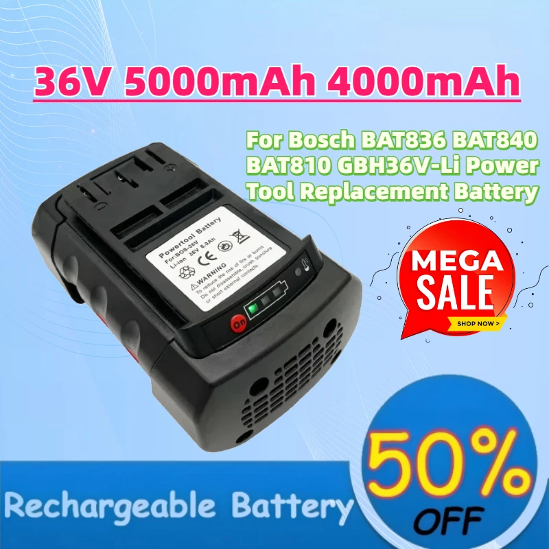 New 36V 5000mAh 4000mAh Li-ion Battery High-Capacity for Bosch BAT836 BAT840 BAT810 GBH36V-Li Power Tool Replacement Battery
New 36V 5000mAh 4000mAh Li-ion Battery High-Capacity for Bosch BAT836 BAT840 BAT810 GBH36V-Li Power Tool Replacement Battery