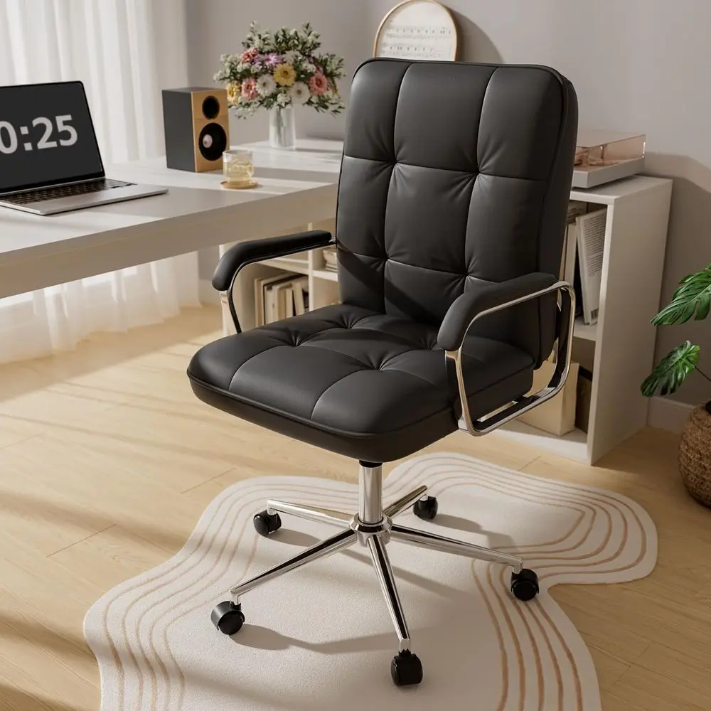 Black Office Chair, Mid Back Leather Desk Chair with Wheels and Padded Arms, Swivel Vanity Chair for Bedroom, Computer Chair fo
Black Office Chair, Mid Back Leather Desk Chair with Wheels and Padded Arms, Swivel Vanity Chair for Bedroom, Computer Chair fo