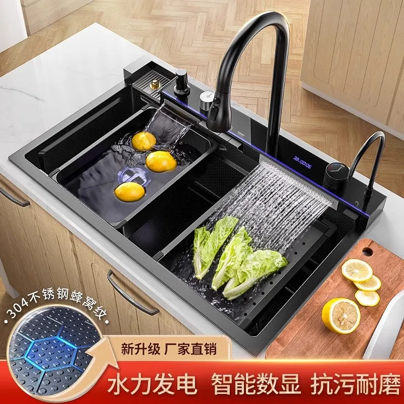 304 Stainless Steel Feiyu Waterfall Sink Kitchen Multifunctional Vegetable Basin Household Digital Display Honeycomb Embosse
304 Stainless Steel Feiyu Waterfall Sink Kitchen Multifunctional Vegetable Basin Household Digital Display Honeycomb Embosse