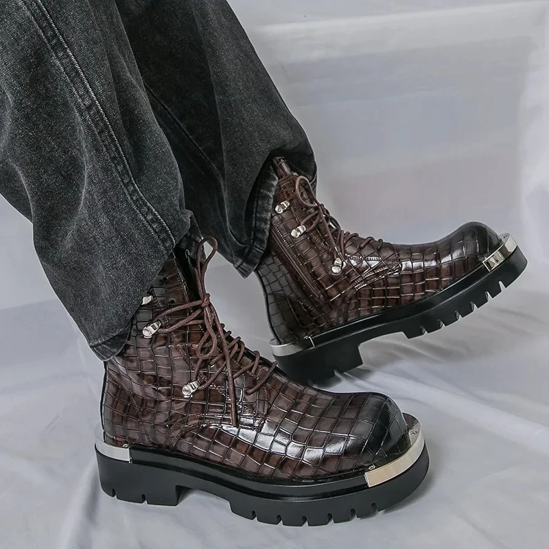 Men's Shoes Fashion Metal Decoration Ankle Boots New Motorcycle High-top Boots for Men High Quality Lace Up Punk Boot Zapatillas
Men's Shoes Fashion Metal Decoration Ankle Boots New Motorcycle High-top Boots for Men High Quality Lace Up Punk Boot Zapatillas
