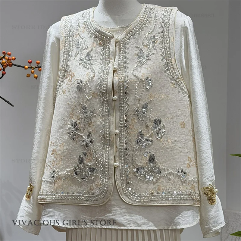 Trendy New Chinese Style Qipao Vest Outwear Improved Embroidery Beads Sequin Butterfly Tang Clothes Tops Jacket Satin Waistcoat
Trendy New Chinese Style Qipao Vest Outwear Improved Embroidery Beads Sequin Butterfly Tang Clothes Tops Jacket Satin Waistcoat
