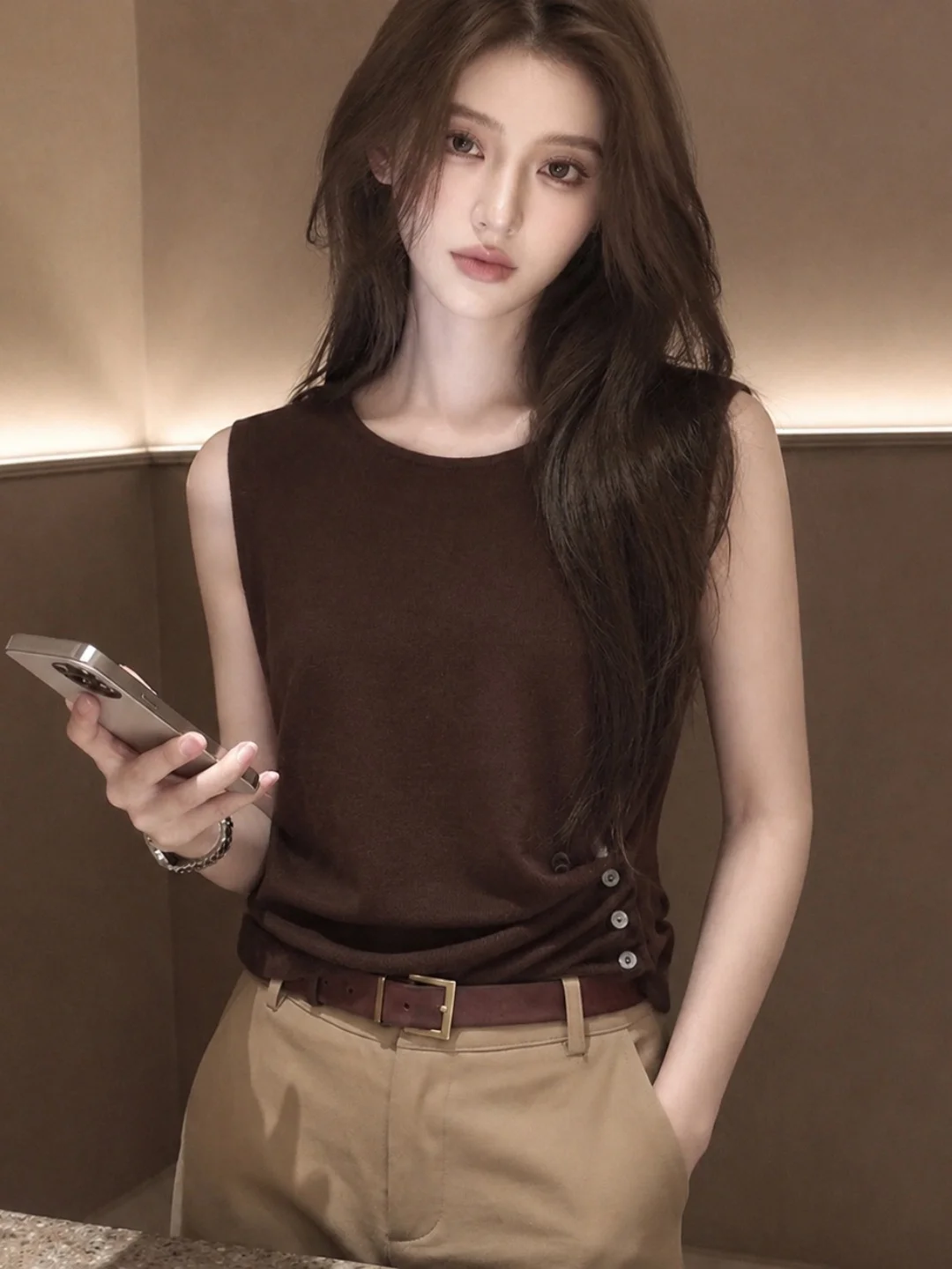 Slim Fit Pure Color Sleeveless Vest Button Design Summer New Style Women's Top Elegant Simple Versatile Knitted Wear for Ladies
Slim Fit Pure Color Sleeveless Vest Button Design Summer New Style Women's Top Elegant Simple Versatile Knitted Wear for Ladies