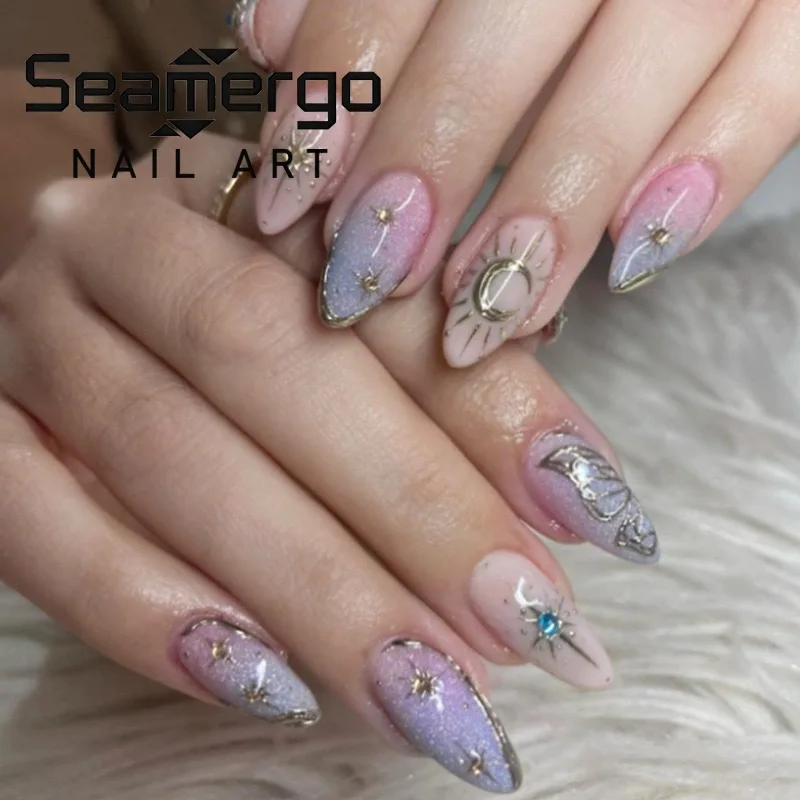 24PCS Pink Purple Gradient French False Nails with Glue Silver Star Butterfly Sweet Almond Press on Nails Trendy Fake Nails Tips
24PCS Pink Purple Gradient French False Nails with Glue Silver Star Butterfly Sweet Almond Press on Nails Trendy Fake Nails Tips
