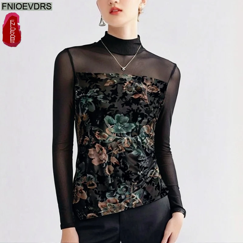 Black Sheer Mesh Tops Blouses Fashion Woman Long Sleeve Patchwork Elegant Office Lady Floral Print Retro Velvet Top Basic Shirt
Black Sheer Mesh Tops Blouses Fashion Woman Long Sleeve Patchwork Elegant Office Lady Floral Print Retro Velvet Top Basic Shirt