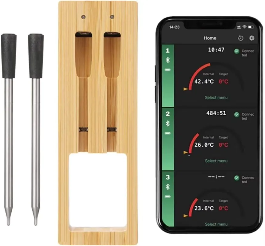 Умный беспроводной пищевой термометр Bluetooth с интеллектуальной сигнализацией, дальность действия 300 футов, IP67, водонепроницаемая кухня для барбекю
Умный беспроводной пищевой термометр Bluetooth с интеллектуальной сигнализацией, дальность действия 300 футов, IP67, водонепроницаемая кухня для барбекю