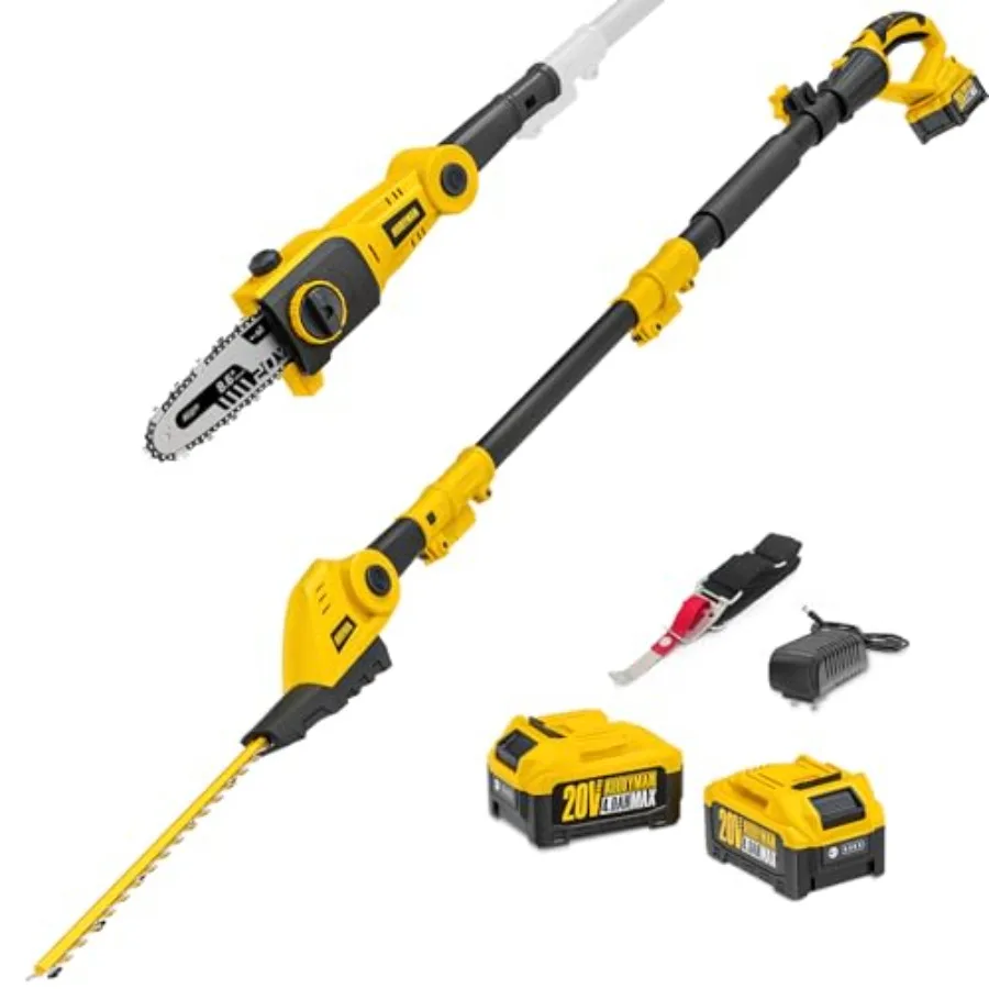 2-in-1 Telescopic Cordless Pole Hedge Trimmer 16-Inch and Pole Saw 8.6-Inchwith 2 Packs 4.0Ah Batteries and Charger for Tree Tr
2-in-1 Telescopic Cordless Pole Hedge Trimmer 16-Inch and Pole Saw 8.6-Inchwith 2 Packs 4.0Ah Batteries and Charger for Tree Tr