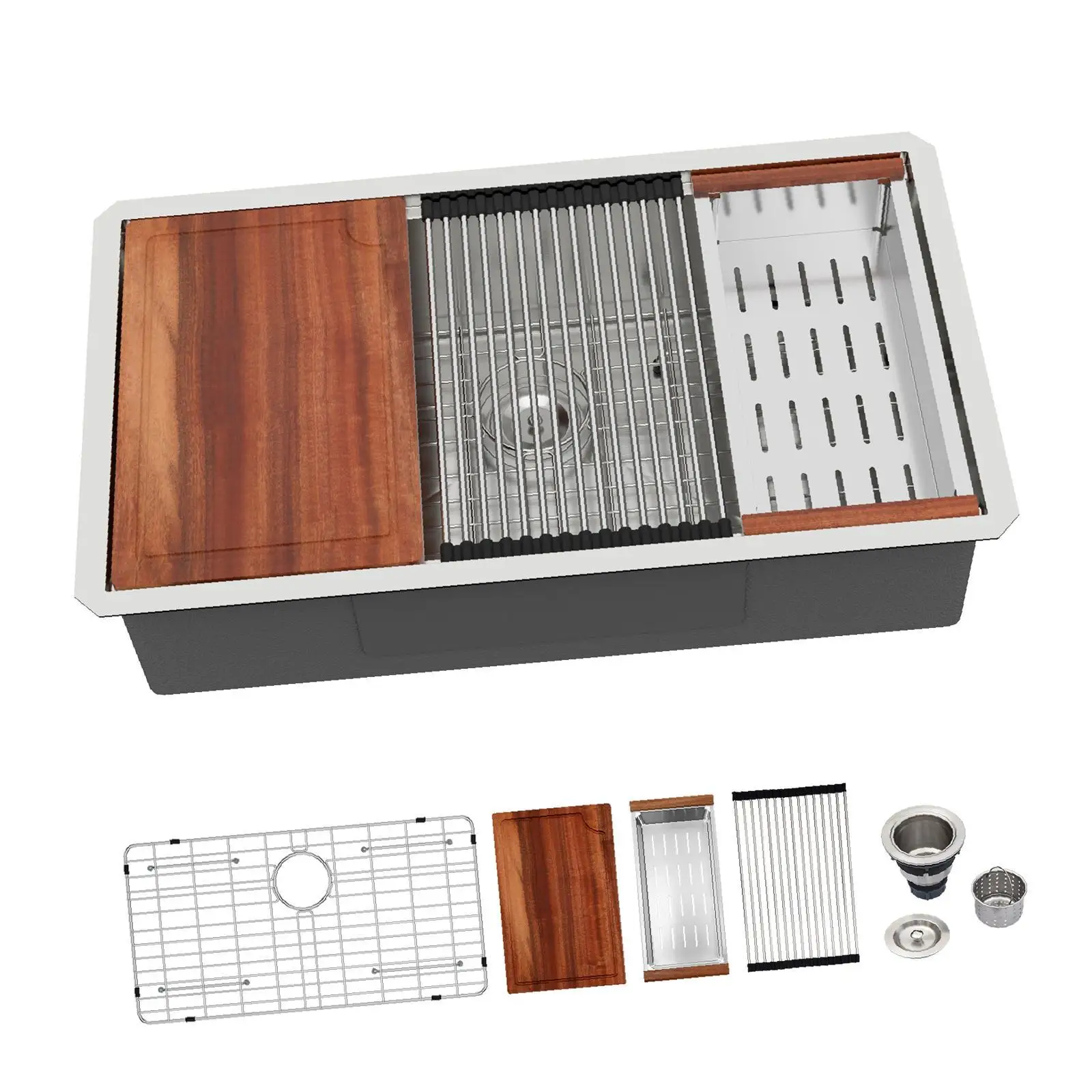 Kitchen Sink Workstation Stainless Steel 30 Inch Single Bowl Undermount Sink with Drying Rack for Modern Cooking Area