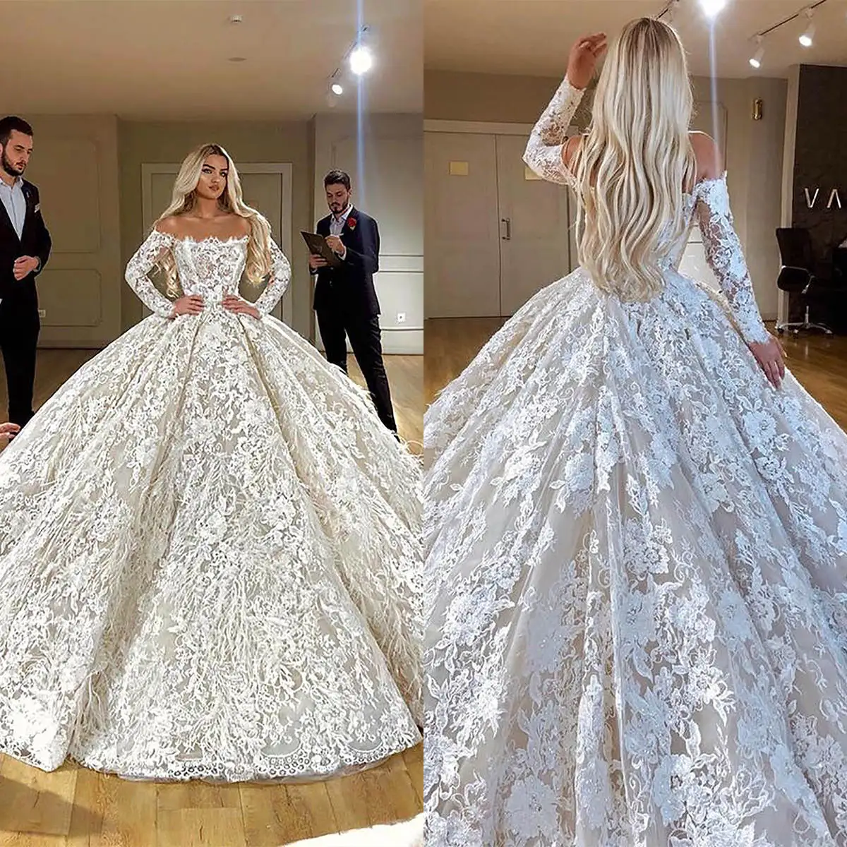 Arabia Saudi Ball Gown Wedding Dress Off Shoulder Long Sleeve Lace Appliques Bridal Gowns Princess Bride Robes
Arabia Saudi Ball Gown Wedding Dress Off Shoulder Long Sleeve Lace Appliques Bridal Gowns Princess Bride Robes