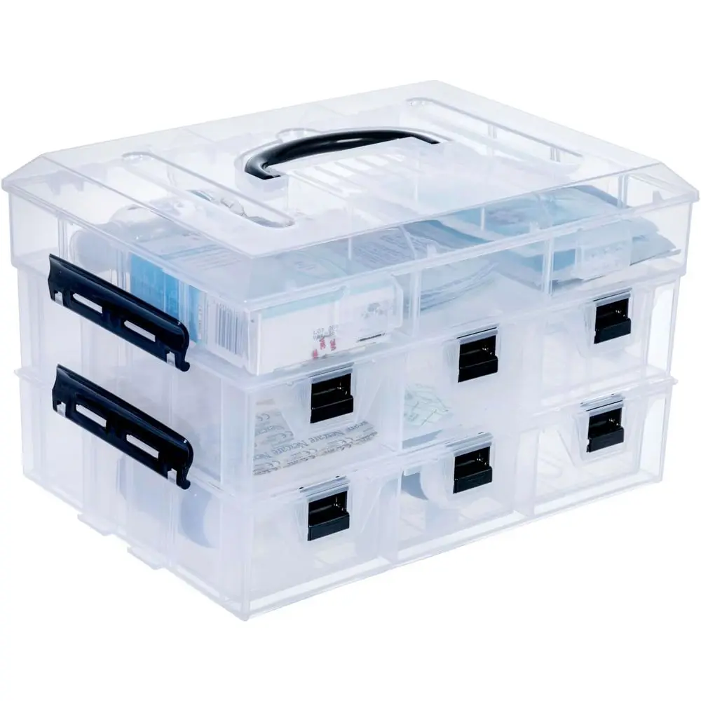 11 Inch Clear Plastic Storage Box Container, Sewing Supplies Organizer Case with Black Accents, 24 Customizable Components, and
11 Inch Clear Plastic Storage Box Container, Sewing Supplies Organizer Case with Black Accents, 24 Customizable Components, and