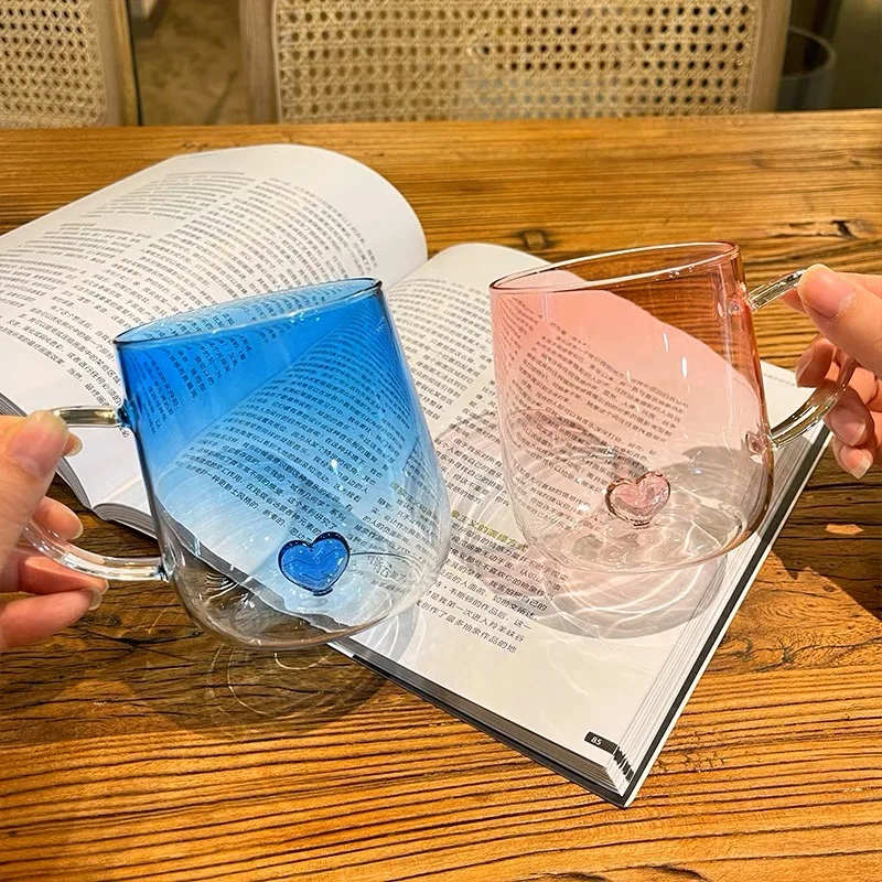 Heatproof Glass Water Cup with Handle Gradient Color Love Heart Bottom High Face Value Transparent with Handle Couple Water Cup
Heatproof Glass Water Cup with Handle Gradient Color Love Heart Bottom High Face Value Transparent with Handle Couple Water Cup