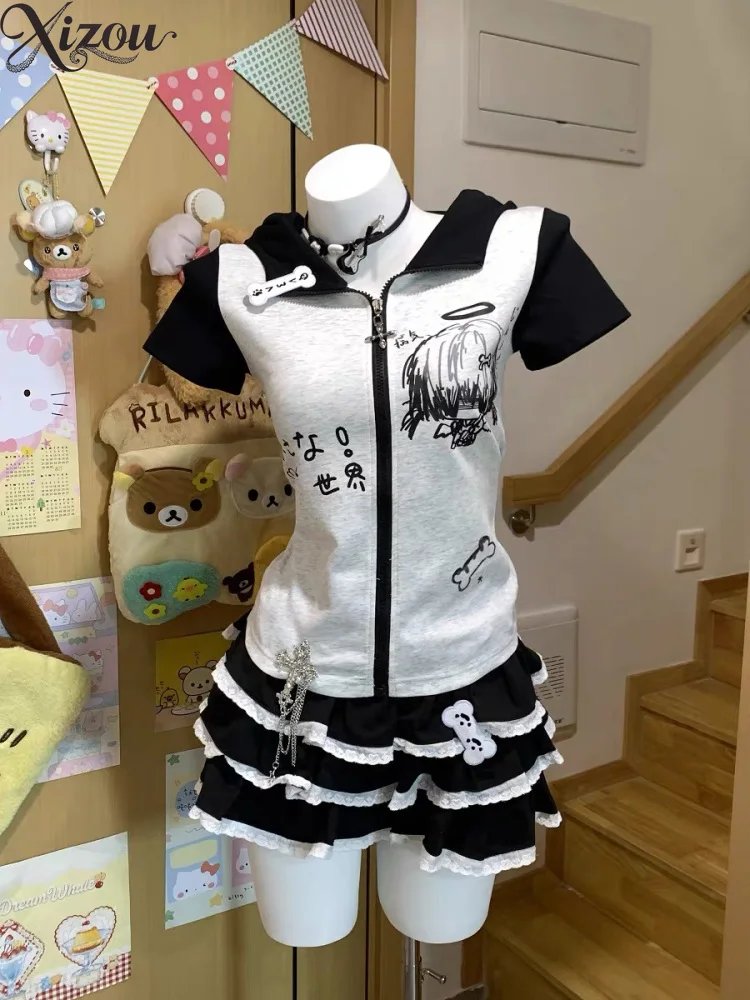 202, японская толстовка с кошачьими ушками Y2K, женская облегающая толстовка с короткими рукавами на молнии, цветной мультяшный принт, Harajuku Kawaii, пальто, летняя уличная одежда
202, японская толстовка с кошачьими ушками Y2K, женская облегающая толстовка с короткими рукавами на молнии, цветной мультяшный принт, Harajuku Kawaii, пальто, летняя уличная одежда