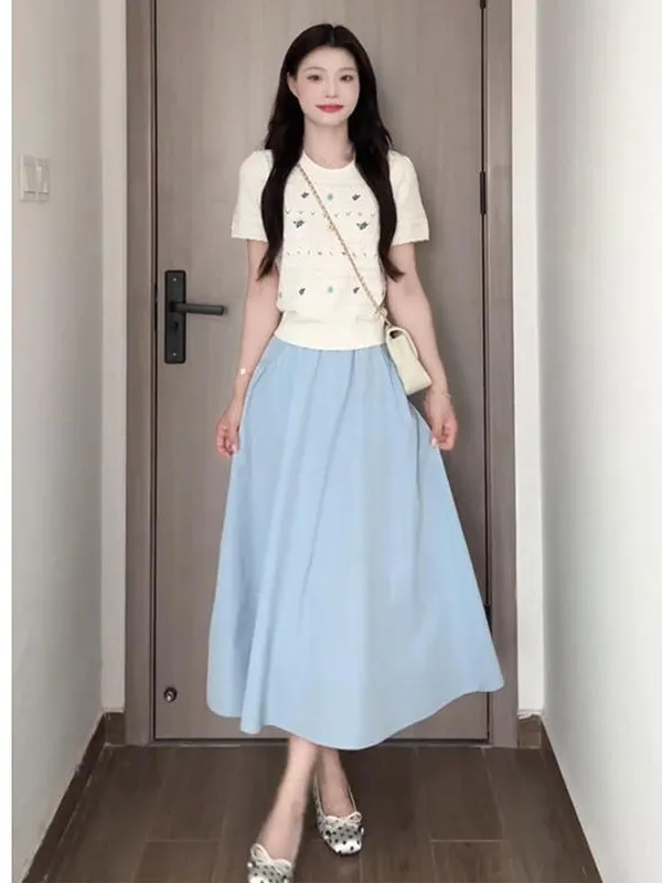 Summer 2026 Women's Fashion Set High Waist Short Sleeve Midi Skirt And Top Two-Piece Set Korean Style Versatile Casual Wear
Summer 2026 Women's Fashion Set High Waist Short Sleeve Midi Skirt And Top Two-Piece Set Korean Style Versatile Casual Wear