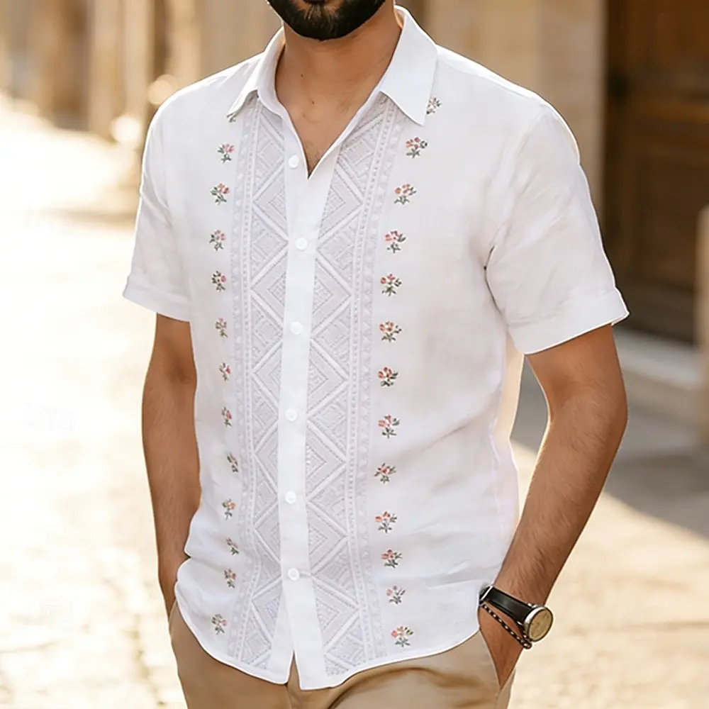Men's Geometric Ethnic Floral Print Short Sleeve Guayabera Shirt 3D Print Button Up Turndown Collar Outdoor Vacation Tops Summer
Men's Geometric Ethnic Floral Print Short Sleeve Guayabera Shirt 3D Print Button Up Turndown Collar Outdoor Vacation Tops Summer