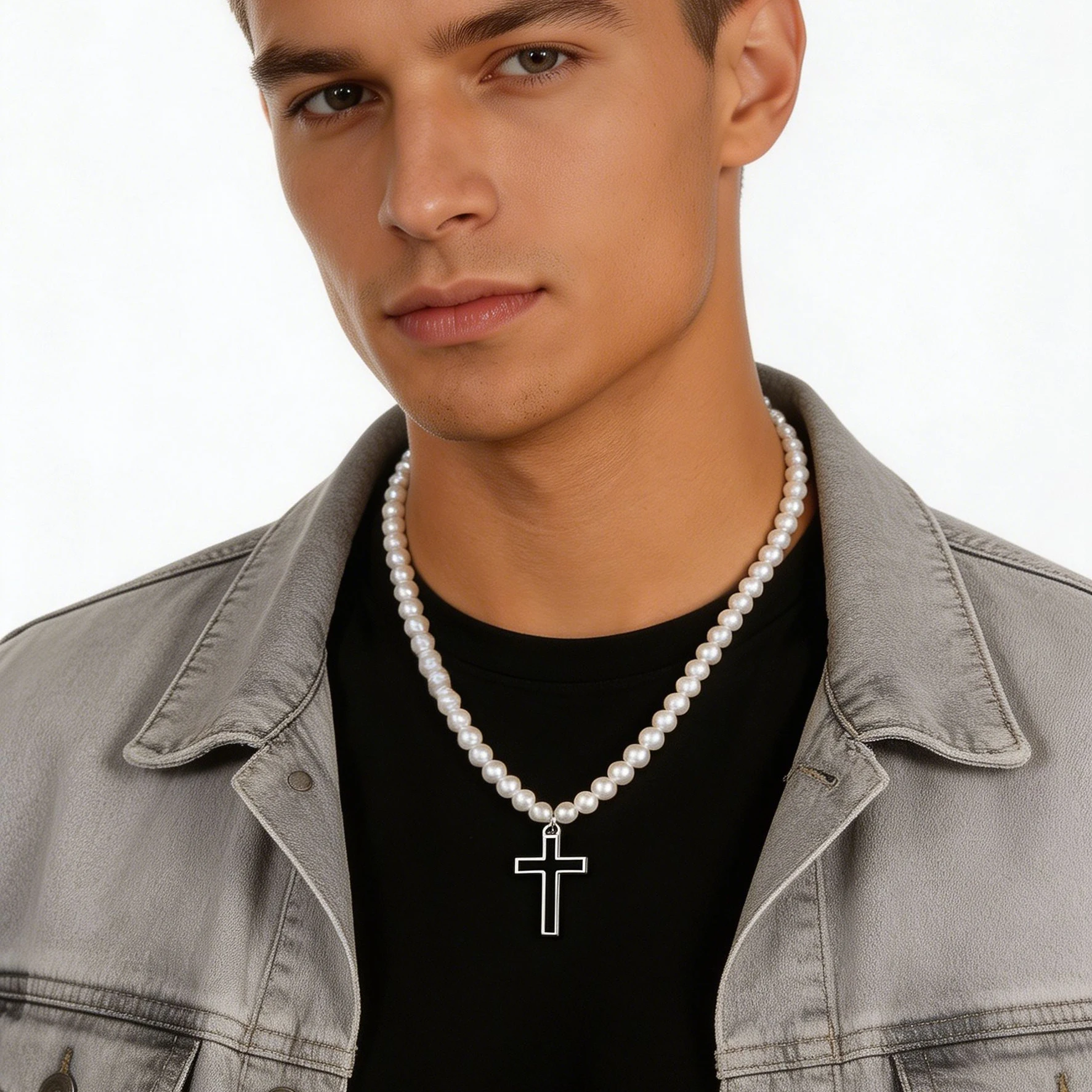 Cool White Pearl Beaded Choker Necklace with Black Enamel Cross Pendant, Minimalist Daily Wear Fashion Jewelry for Men Women
Cool White Pearl Beaded Choker Necklace with Black Enamel Cross Pendant, Minimalist Daily Wear Fashion Jewelry for Men Women