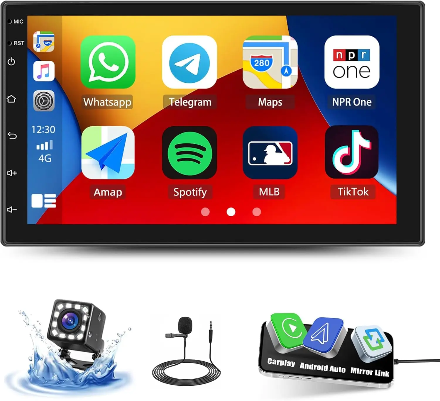 Автомобильная стереосистема Double Din с Android Auto, CarPlay, Bluetooth, FM-радио с 7-дюймовым сенсорным экраном, резервная камера, MP5-плеер, поддержка сабвуфера
Автомобильная стереосистема Double Din с Android Auto, CarPlay, Bluetooth, FM-радио с 7-дюймовым сенсорным экраном, резервная камера, MP5-плеер, поддержка сабвуфера