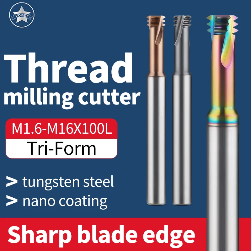 VOKET TAP Three Tooth Tungsten Steel Thread Milling Cutter CNC Internal Machining Tool M1.4 M1.6 M2 M2.5 M3 M4 M5-M16X100L Taps
VOKET TAP Three Tooth Tungsten Steel Thread Milling Cutter CNC Internal Machining Tool M1.4 M1.6 M2 M2.5 M3 M4 M5-M16X100L Taps