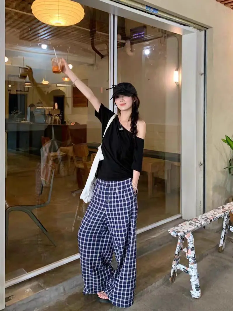 Comfortable Plaid Pants 2025 Spring Women Blue Pants Oversized Straight Joggers Women Sweatpants Baggy Casual Loose Trousers
Comfortable Plaid Pants 2025 Spring Women Blue Pants Oversized Straight Joggers Women Sweatpants Baggy Casual Loose Trousers