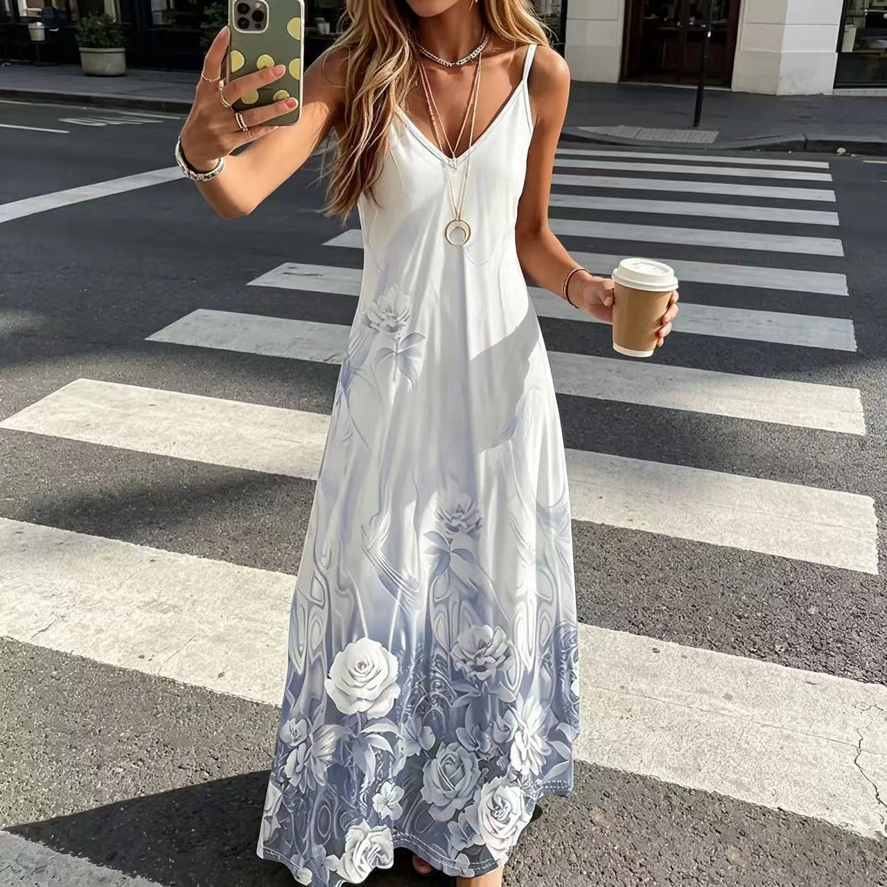 Women's Elegant Floral Print V-Neck Strap Dress, Suitable for Everyday Casual Wear, Vacation, Parties, and Shopping
Women's Elegant Floral Print V-Neck Strap Dress, Suitable for Everyday Casual Wear, Vacation, Parties, and Shopping