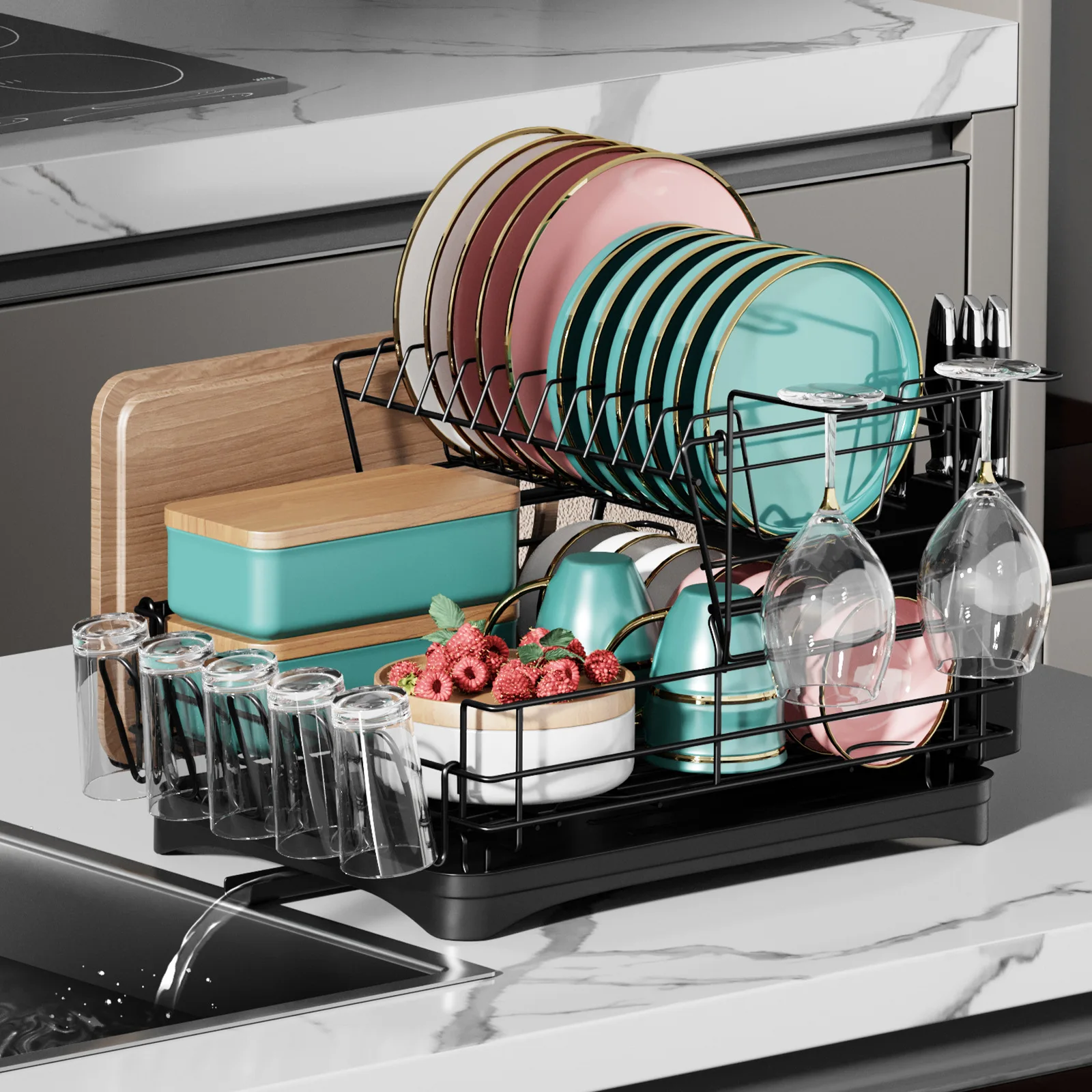 2-tier Large Dish Drying Rack for Kitchen Counter Dish Drainer with Utensil Holder Cutlery Storage Holder Tableware drainboard
2-tier Large Dish Drying Rack for Kitchen Counter Dish Drainer with Utensil Holder Cutlery Storage Holder Tableware drainboard