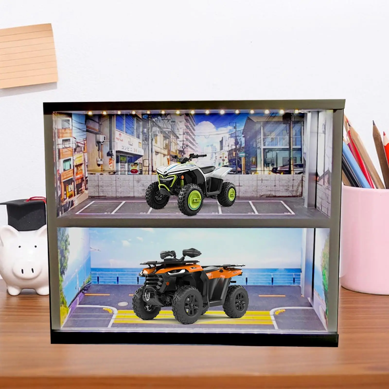 1/64 Scale Model Car Display Case Micro Landscape Decor 2 Tiers Decoration Parking Lot Scene Miniature Scene Garage Diorama
1/64 Scale Model Car Display Case Micro Landscape Decor 2 Tiers Decoration Parking Lot Scene Miniature Scene Garage Diorama