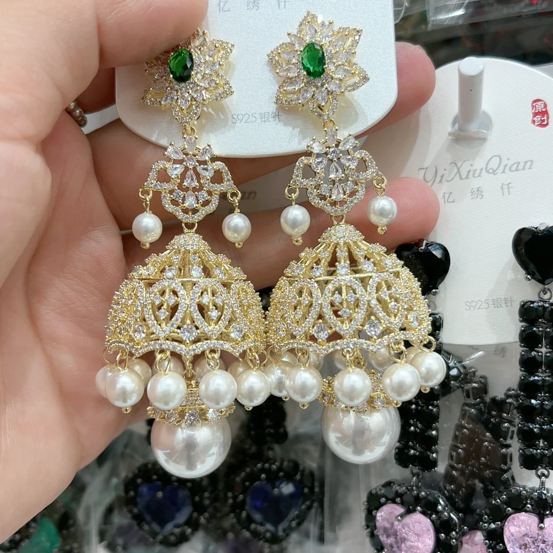 luxury zirconia earrings large long bell pendant pearls drop gold silver color multicolor dangling earrings for women party
luxury zirconia earrings large long bell pendant pearls drop gold silver color multicolor dangling earrings for women party