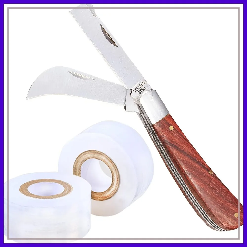 Grafting Knife with 2 Blades & 2 Tapes - Stainless Steel Gardening Tool for Plant Grafting, Pruning, Fruit Picking - Portable Rosewood Handle, Foldable
Grafting Knife with 2 Blades & 2 Tapes - Stainless Steel Gardening Tool for Plant Grafting, Pruning, Fruit Picking - Portable Rosewood Handle, Foldable