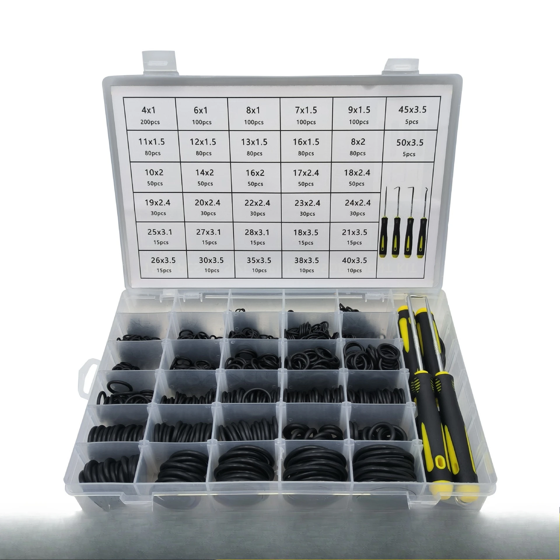 Набор инструментов для O-образных колец и уплотнительных колец (1540 шт.), черный кожаный набор уплотнительных колец
Набор инструментов для O-образных колец и уплотнительных колец (1540 шт.), черный кожаный набор уплотнительных колец