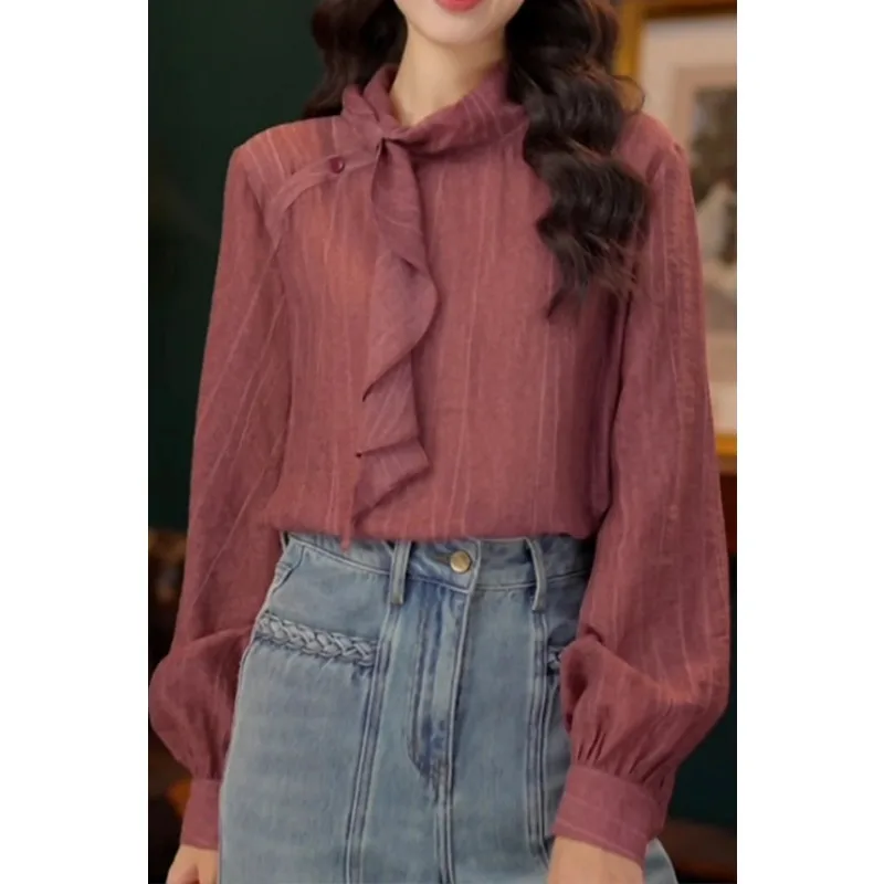 Women Vintage Striped Ruffle Tie Neck Long Sleeve Loose Casual Commute Elegant Chiffon Blouse
Women Vintage Striped Ruffle Tie Neck Long Sleeve Loose Casual Commute Elegant Chiffon Blouse