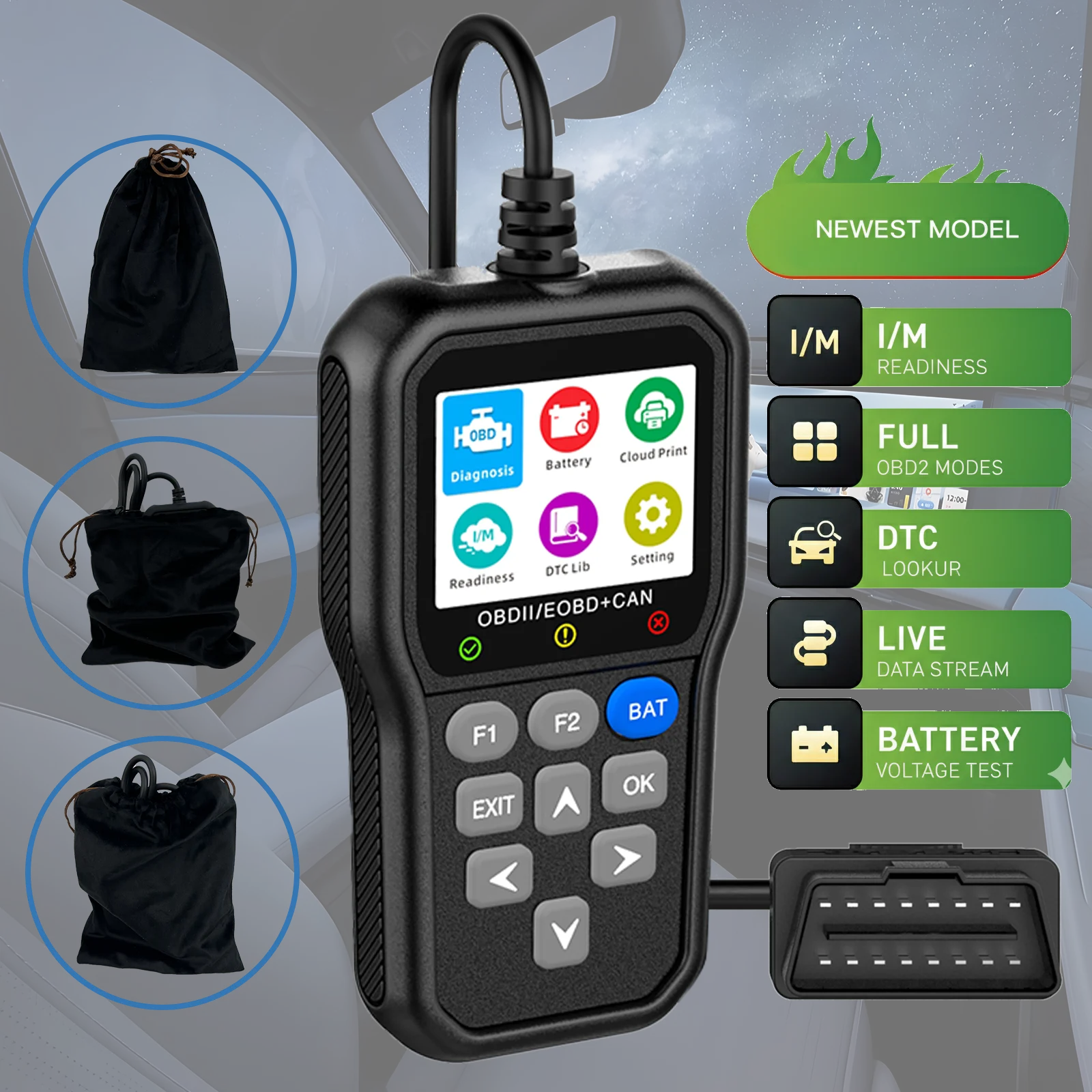Сканер OBD2, автомобильный диагностический инструмент для всех автомобилей с библиотекой DTC, прямые передачи данных, проверка напряжения батареи, освещение двигателя
Сканер OBD2, автомобильный диагностический инструмент для всех автомобилей с библиотекой DTC, прямые передачи данных, проверка напряжения батареи, освещение двигателя