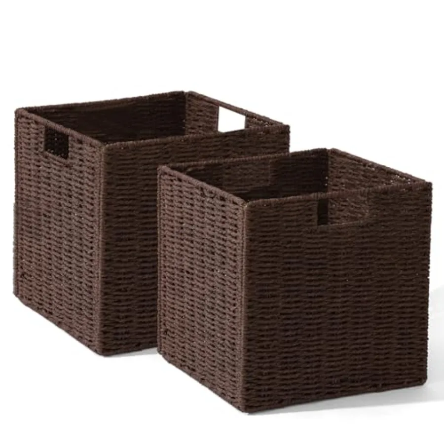Set of 2 Hand-Woven Wicker Baskets, Storage Basket, Foldable Cube Storage Bins, Brown Storage Cubes, Square Baskets for Organiz
Set of 2 Hand-Woven Wicker Baskets, Storage Basket, Foldable Cube Storage Bins, Brown Storage Cubes, Square Baskets for Organiz