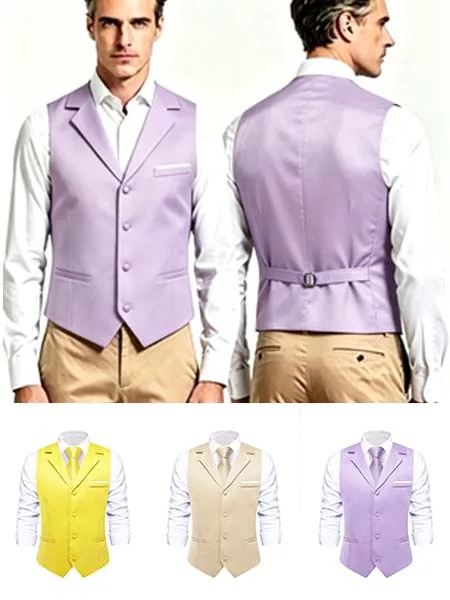 Men's Solid Single Waistcoat Vest, Available in Purple, Yellow, Blue, White, Apricot, Green or Black, Ideal for Formal Business
Men's Solid Single Waistcoat Vest, Available in Purple, Yellow, Blue, White, Apricot, Green or Black, Ideal for Formal Business