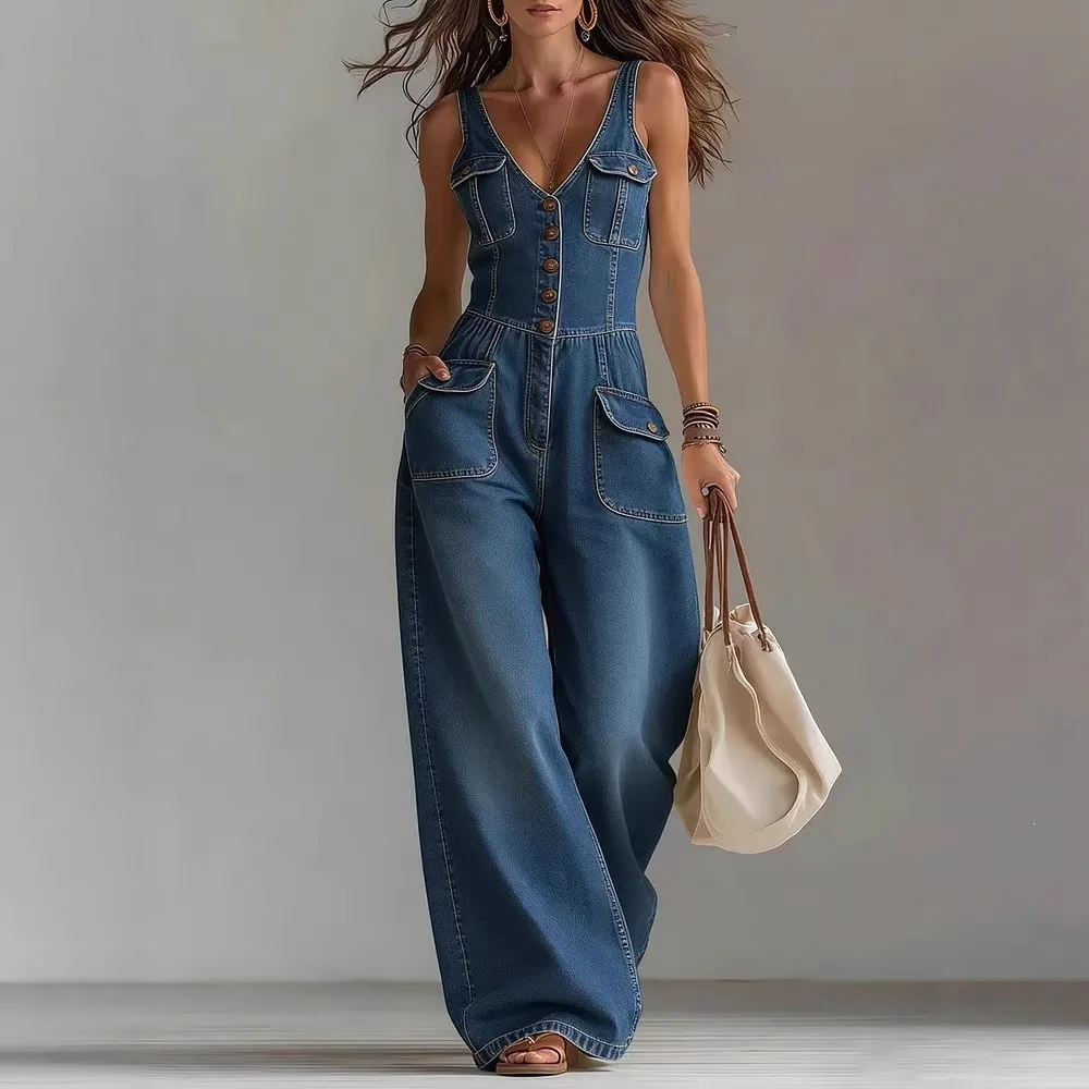 2026 Women's Sleeveless Shoulder Strap Denim Jumpsuit Straight Leg Loose Fitting Washed Tight Waisted Jumpsuit
2026 Women's Sleeveless Shoulder Strap Denim Jumpsuit Straight Leg Loose Fitting Washed Tight Waisted Jumpsuit
