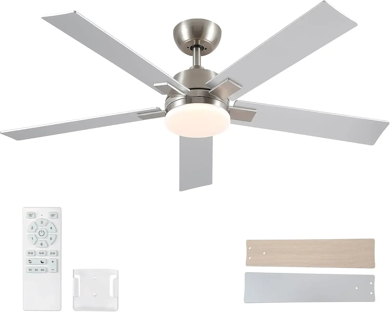 52 Inch Ceiling Fans with Lights and Remote, Brushed Nickel Ceiling Fan, 6 Speed Reversible DC Motor, 3CCT Dimmable LED, Modern
52 Inch Ceiling Fans with Lights and Remote, Brushed Nickel Ceiling Fan, 6 Speed Reversible DC Motor, 3CCT Dimmable LED, Modern