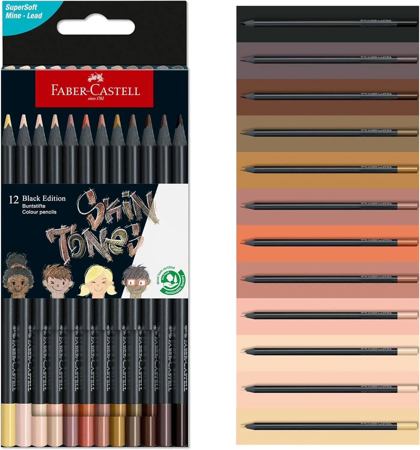 12 Skin Tone Colored Pencils - Super Soft Core, Black Wood, Ideal for Portrait & Coloring
12 Skin Tone Colored Pencils - Super Soft Core, Black Wood, Ideal for Portrait & Coloring