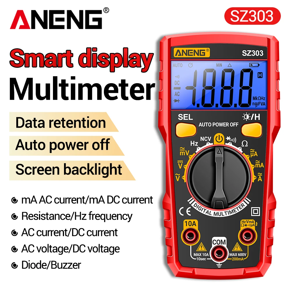ANENG SZ303 Smart Digital Multimeter Tester Professional AC/DC Voltage Current Electrical Data Retention High Precision Detector
ANENG SZ303 Smart Digital Multimeter Tester Professional AC/DC Voltage Current Electrical Data Retention High Precision Detector