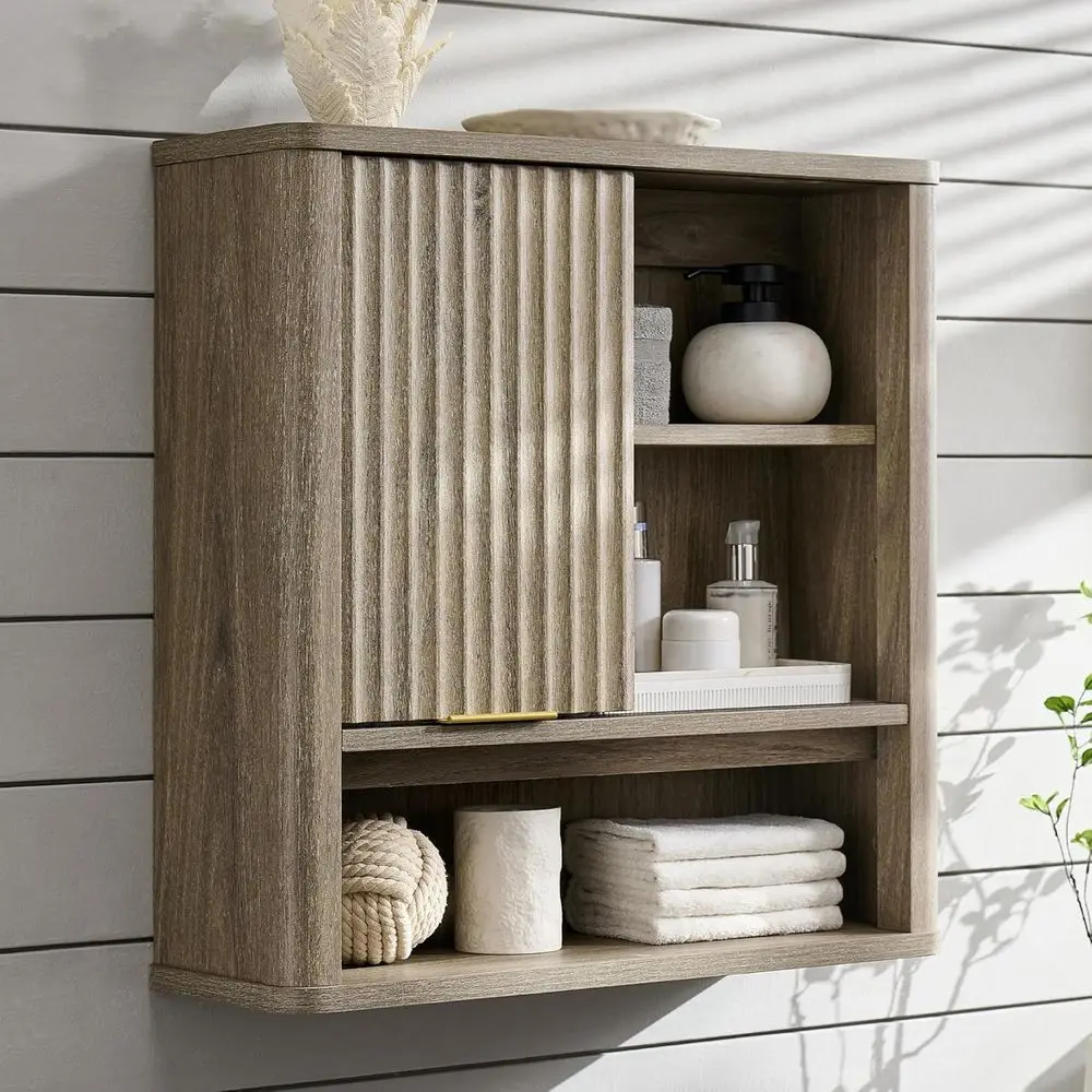 Wall-Mounted Sliding Door Cabinet with Adjustable Shelves, Curved Design in Grey Alder Finish
Wall-Mounted Sliding Door Cabinet with Adjustable Shelves, Curved Design in Grey Alder Finish