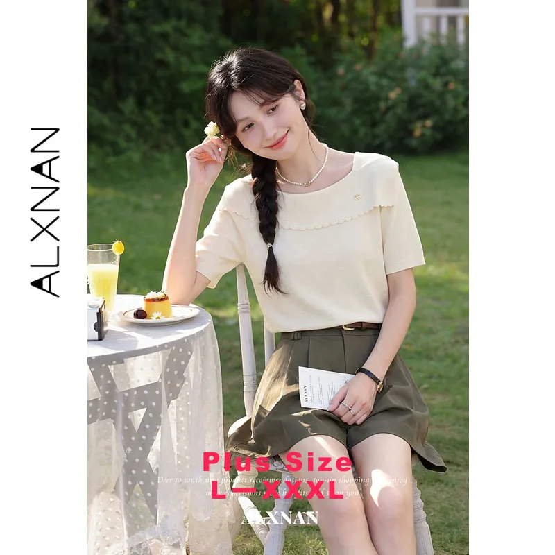 ALXNAN Plus Size Women's T-shirt with Wavy Lace Elegant Knit Fabric Short Sleeve T-shirt 2026 Summer Fashion Ladies Tops D63055
ALXNAN Plus Size Women's T-shirt with Wavy Lace Elegant Knit Fabric Short Sleeve T-shirt 2026 Summer Fashion Ladies Tops D63055