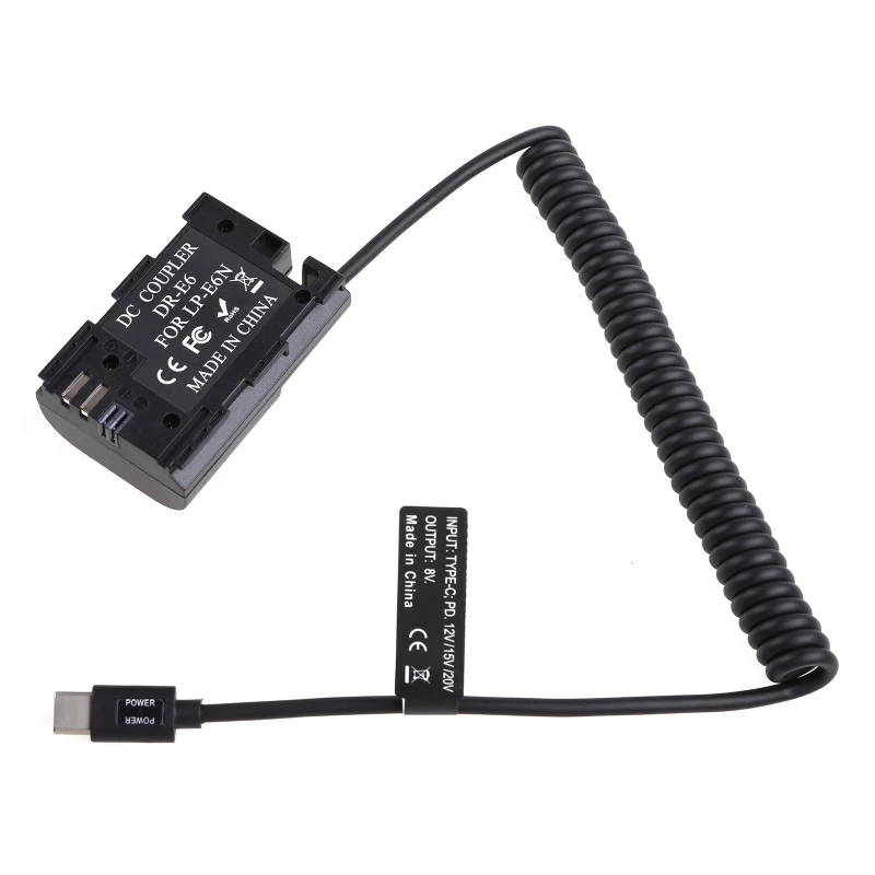 LP-E6 Фиктивная батарея с кабелем питания USB Type-C, поддержка выхода PD 9 В/12 В, Прямая поставка
LP-E6 Фиктивная батарея с кабелем питания USB Type-C, поддержка выхода PD 9 В/12 В, Прямая поставка