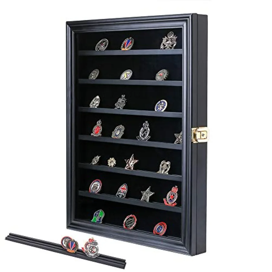 Military Challenge Coin Display Case Lockable Wood Cabinet Rack Holder Black Shadow Box with Removable 2 Grooves Shelves and An
Military Challenge Coin Display Case Lockable Wood Cabinet Rack Holder Black Shadow Box with Removable 2 Grooves Shelves and An