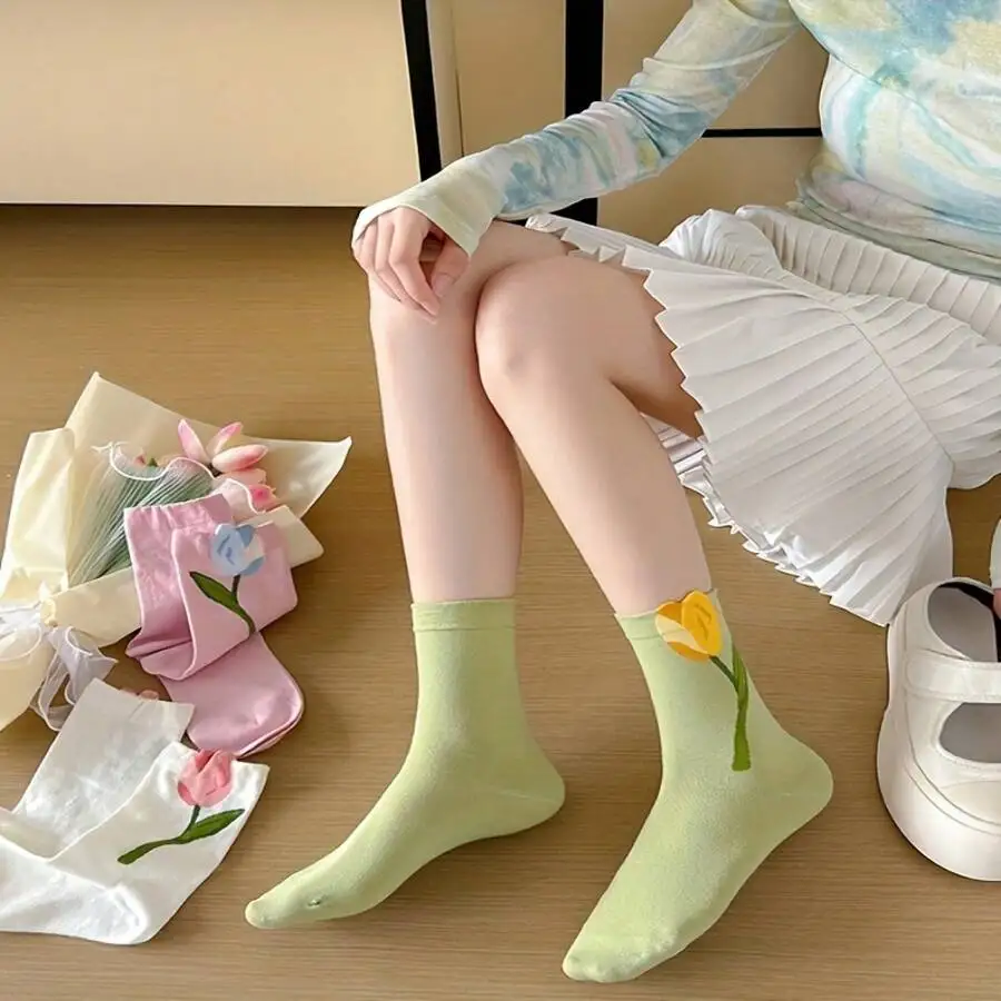5 Pairs Womens Seamless Socks With 3D Tulip Floral Design Combed Cotton All Season Comfortable Long Socks
5 Pairs Womens Seamless Socks With 3D Tulip Floral Design Combed Cotton All Season Comfortable Long Socks
