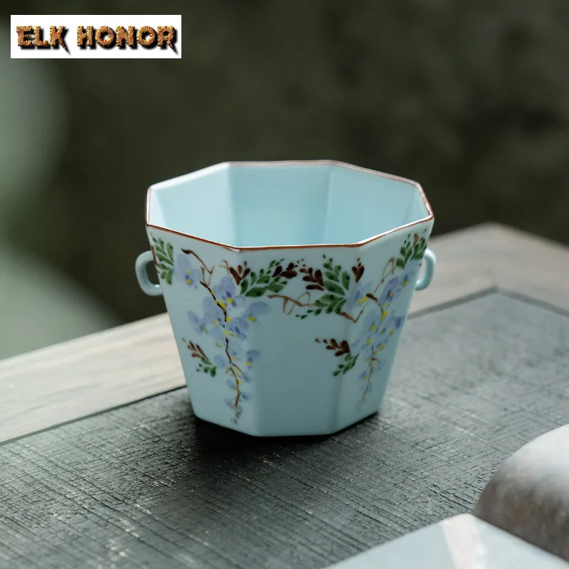 240ml Ru Kiln Hand-painted Wisteria Flower Teacup Zen Tea Bowl Mug Tea-tasting Meditation Cup Jianzhan Master Cups Tea Services
240ml Ru Kiln Hand-painted Wisteria Flower Teacup Zen Tea Bowl Mug Tea-tasting Meditation Cup Jianzhan Master Cups Tea Services