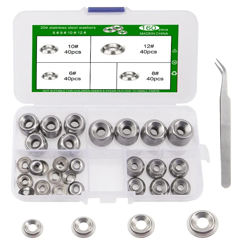 BIESUO 160pcs Bump Washer Set 304 Stainless Steel Fish Eye Gasket Box 6#8#10#12#
BIESUO 160pcs Bump Washer Set 304 Stainless Steel Fish Eye Gasket Box 6#8#10#12#