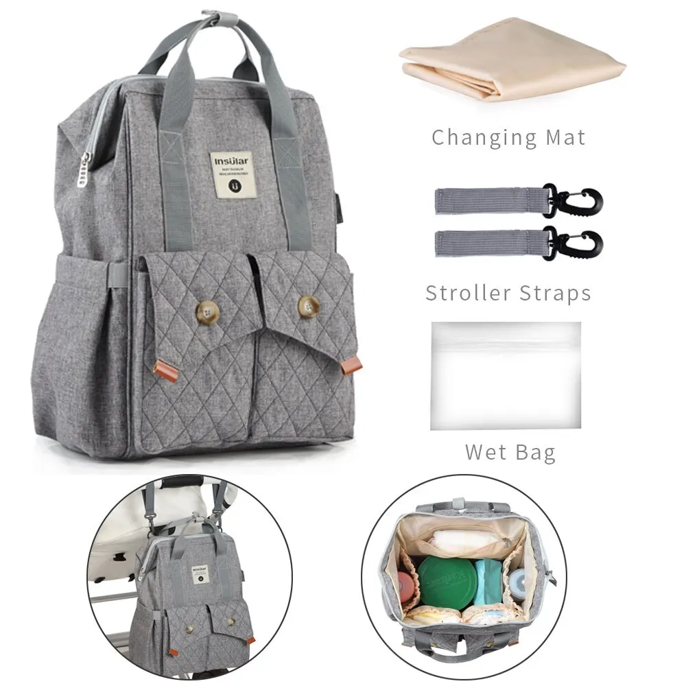 INSULAR Stylish Diaper Travel Backpack, Maternity Nappy Bag with Stroller Straps, Changing Pad & Wet Bag for Daily Outdoor Use
INSULAR Stylish Diaper Travel Backpack, Maternity Nappy Bag with Stroller Straps, Changing Pad & Wet Bag for Daily Outdoor Use