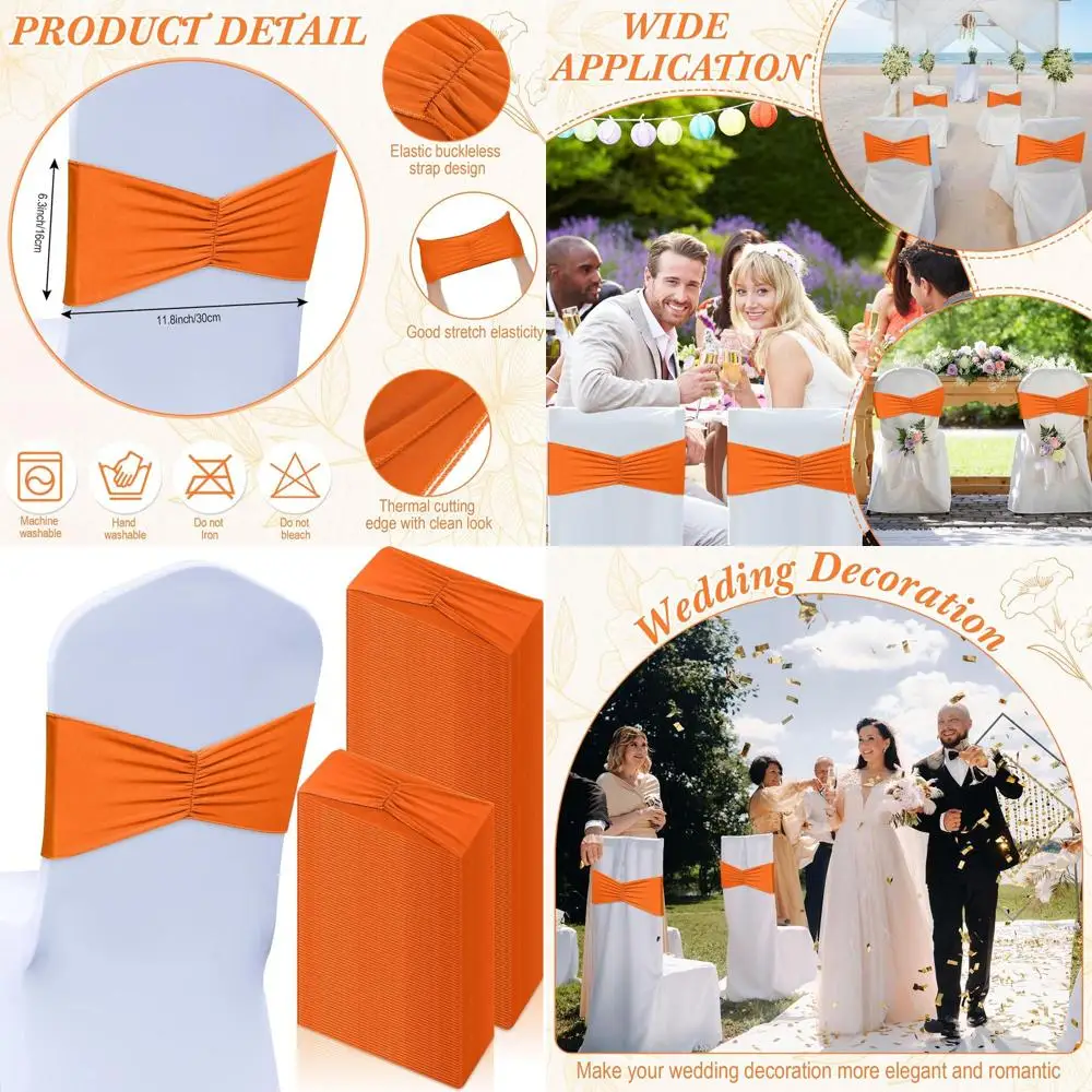 100 Pcs Spandex Chair Sashes Bows for Wedding Party Events, Elastic Bands Ties, Orange Ribbon Decorations
100 Pcs Spandex Chair Sashes Bows for Wedding Party Events, Elastic Bands Ties, Orange Ribbon Decorations