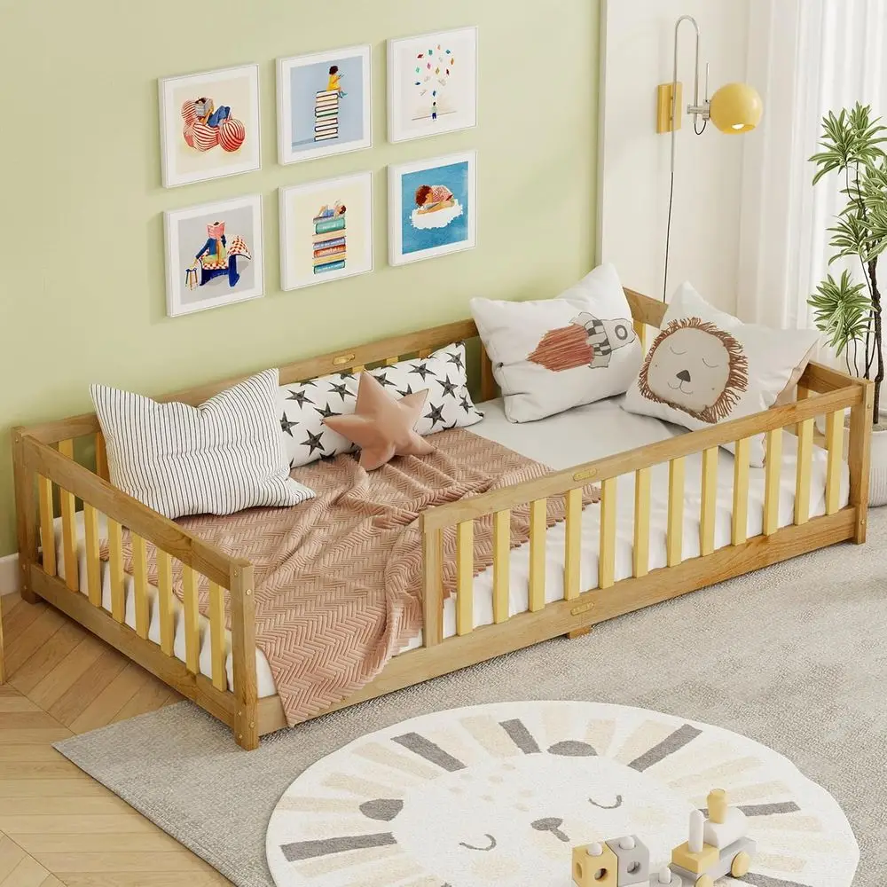 emave Twin Size loor Bed or Kids, Twin loor Bed with High ence, Wooden Montori Beds or Kids, Natural with Rails
emave Twin Size loor Bed or Kids, Twin loor Bed with High ence, Wooden Montori Beds or Kids, Natural with Rails