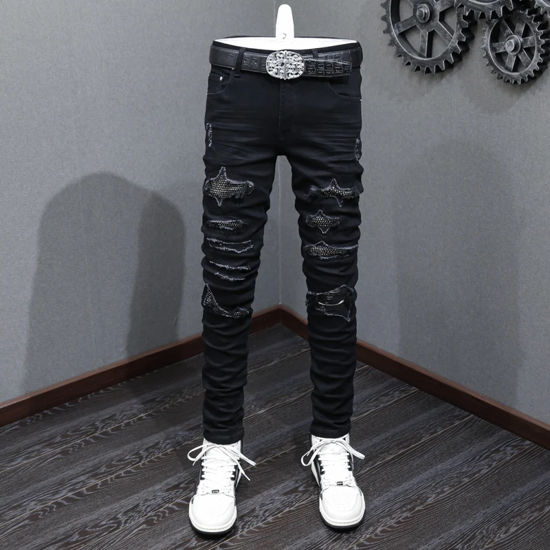 Y2K Designer Fashion New Men's Jeans Washed Nostalgic Stretch Slim Fit Perforated Patch Black Jeans Hip Hop Brand Pants Hombre
Y2K Designer Fashion New Men's Jeans Washed Nostalgic Stretch Slim Fit Perforated Patch Black Jeans Hip Hop Brand Pants Hombre