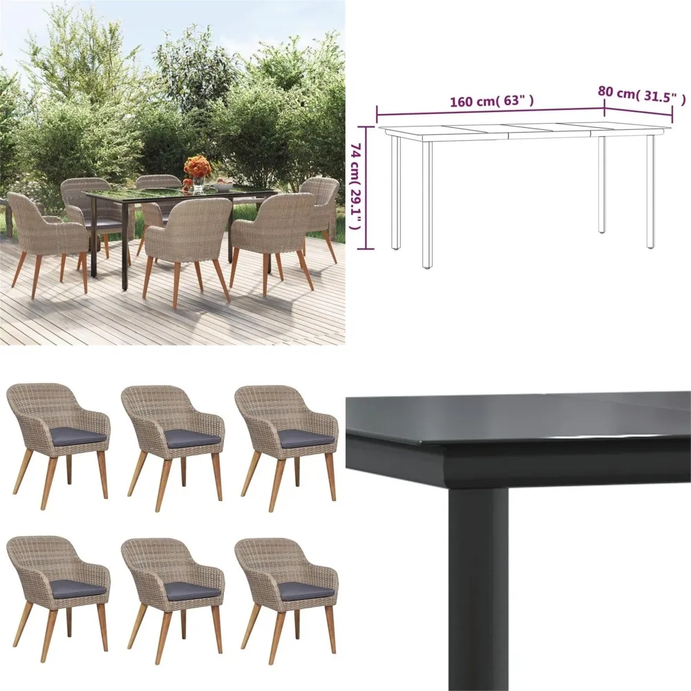 7pc Patio Dining Set,Poly Rattan & Acacia Wood Table 63x31.5in,Cushioned Ergonomic Armchairs,Garden Terrace Use,Customized
7pc Patio Dining Set,Poly Rattan & Acacia Wood Table 63x31.5in,Cushioned Ergonomic Armchairs,Garden Terrace Use,Customized