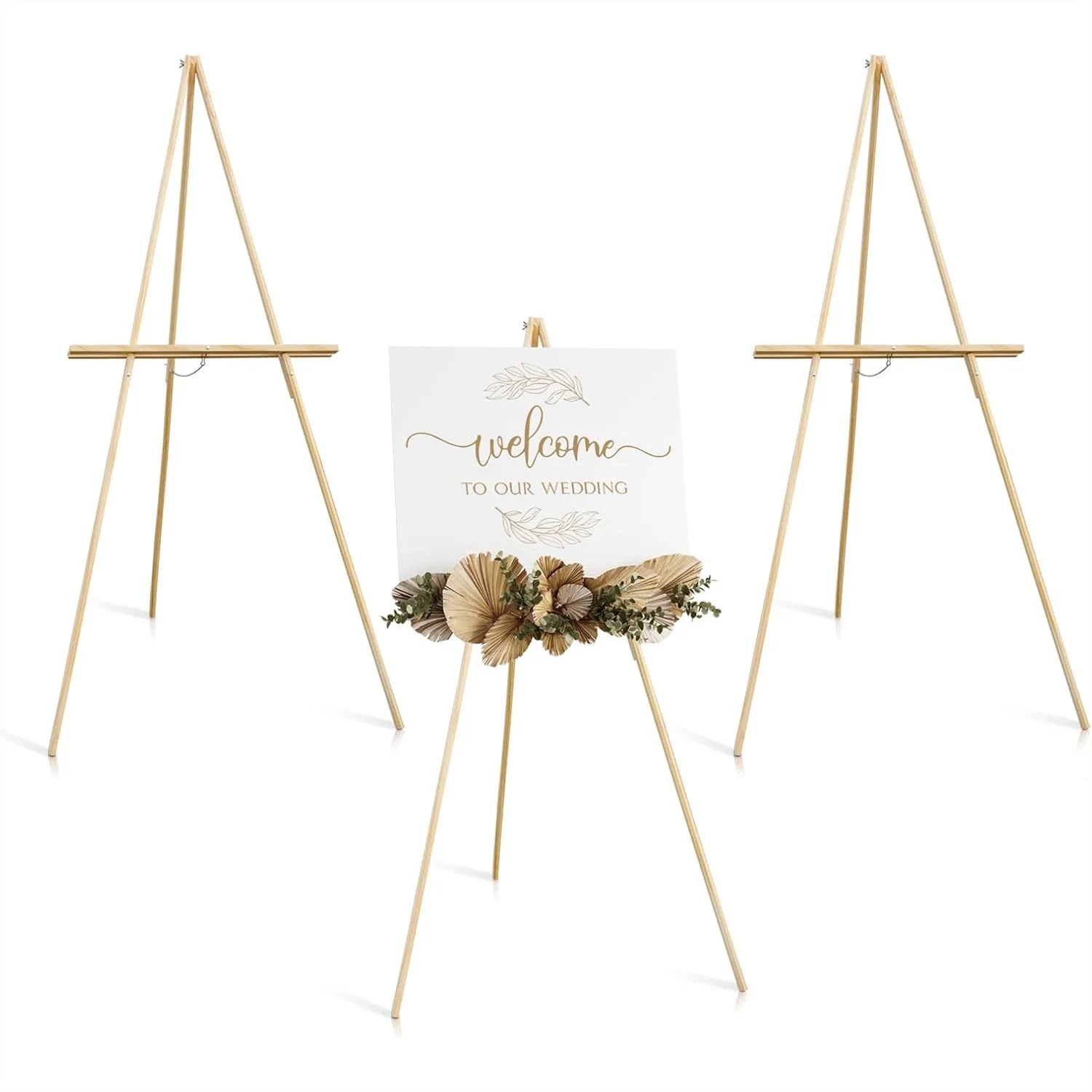 Wooden Easels for Display, 3 Pack A-Frame Tripod Stand with Adjustable Tray for Wedding Signs, Posters, Art Show, 63 inch
Wooden Easels for Display, 3 Pack A-Frame Tripod Stand with Adjustable Tray for Wedding Signs, Posters, Art Show, 63 inch